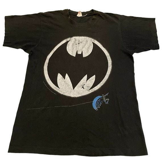 Vintage 80s Graphic Batman Mens Black T Shirt‎ Size Medium - Picture 1 of 6